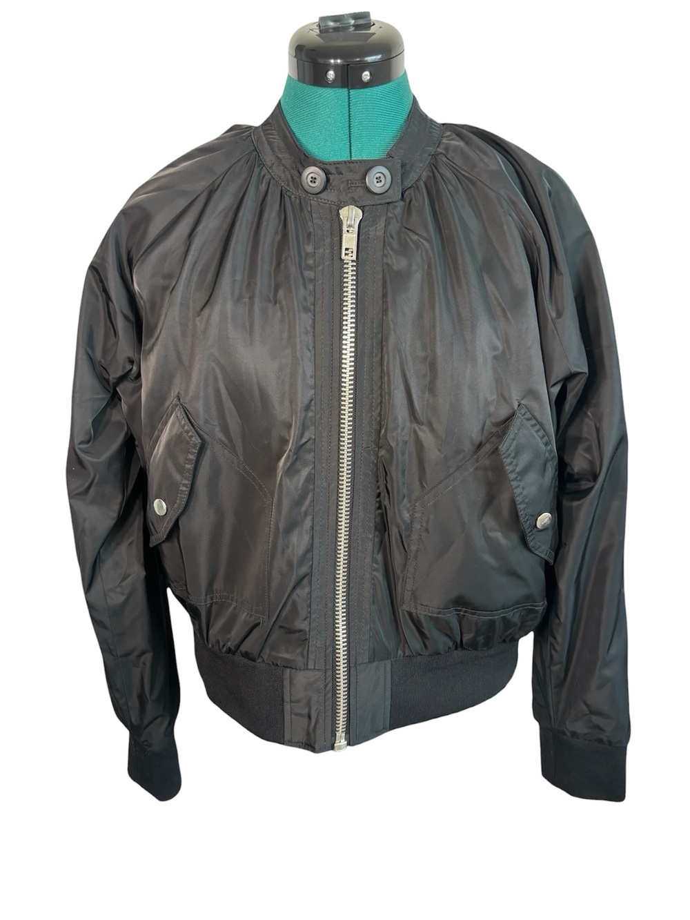 Free People Midnight Black Bomber Jacket - Lightweight Zip Front - Picture 3 of 10